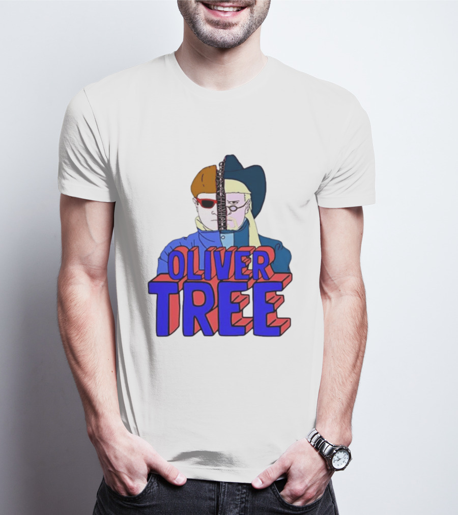 Oliver Tree Split Face Cowboy And Bowl Cut Red Blue T-Shirt