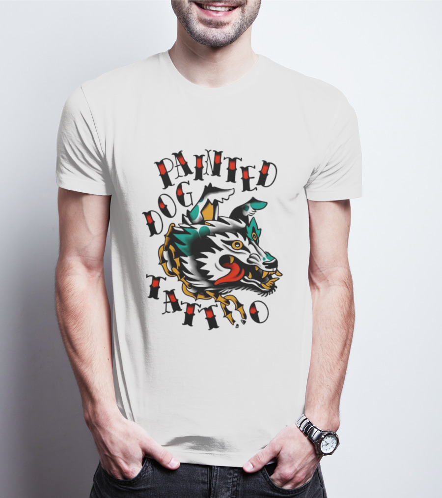 Painted Dog Tattoo Wild Canine Drawing T-Shirt