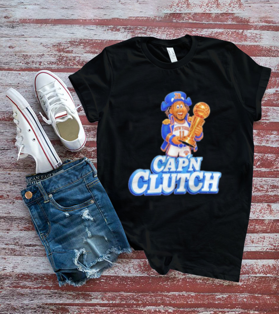 Cap'n Clutch Jalen Brunson New York Knicks Trophy Celebration T-Shirt