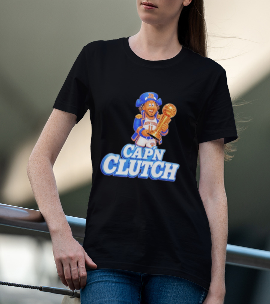 Cap'n Clutch Jalen Brunson New York Knicks Trophy Celebration T-Shirt
