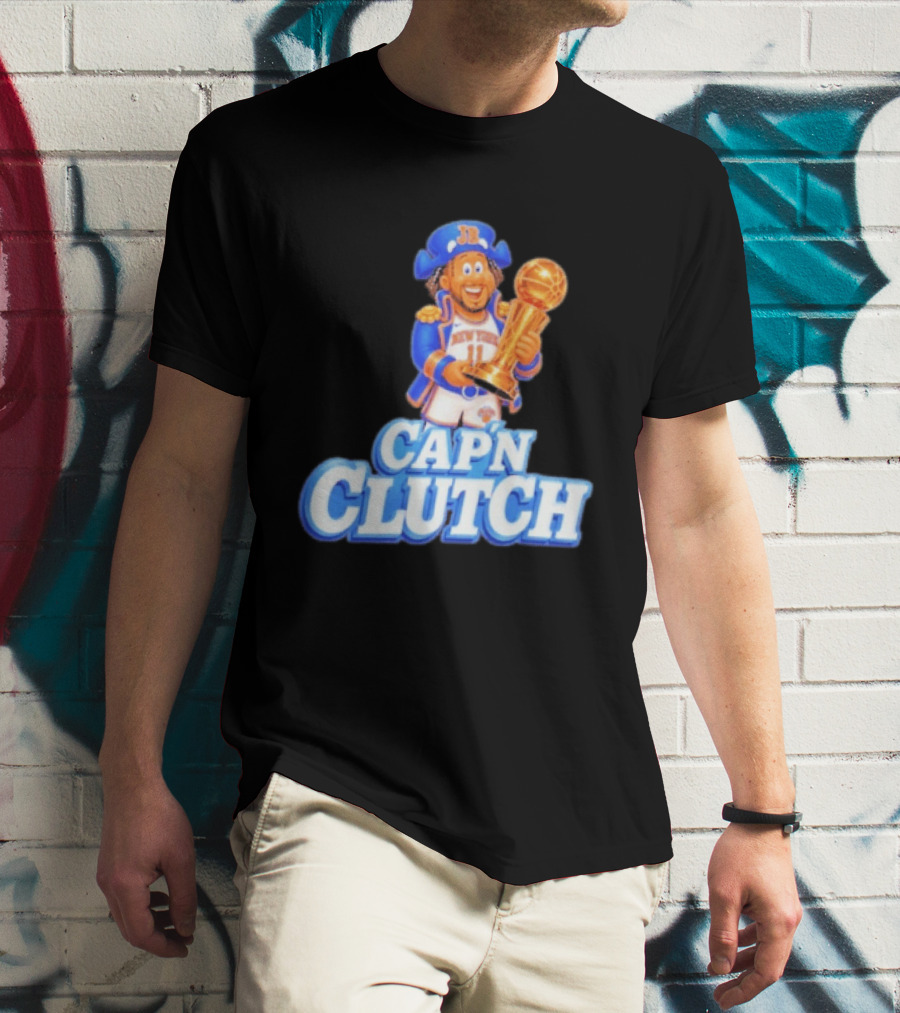 Cap'n Clutch Jalen Brunson New York Knicks Trophy Celebration T-Shirt