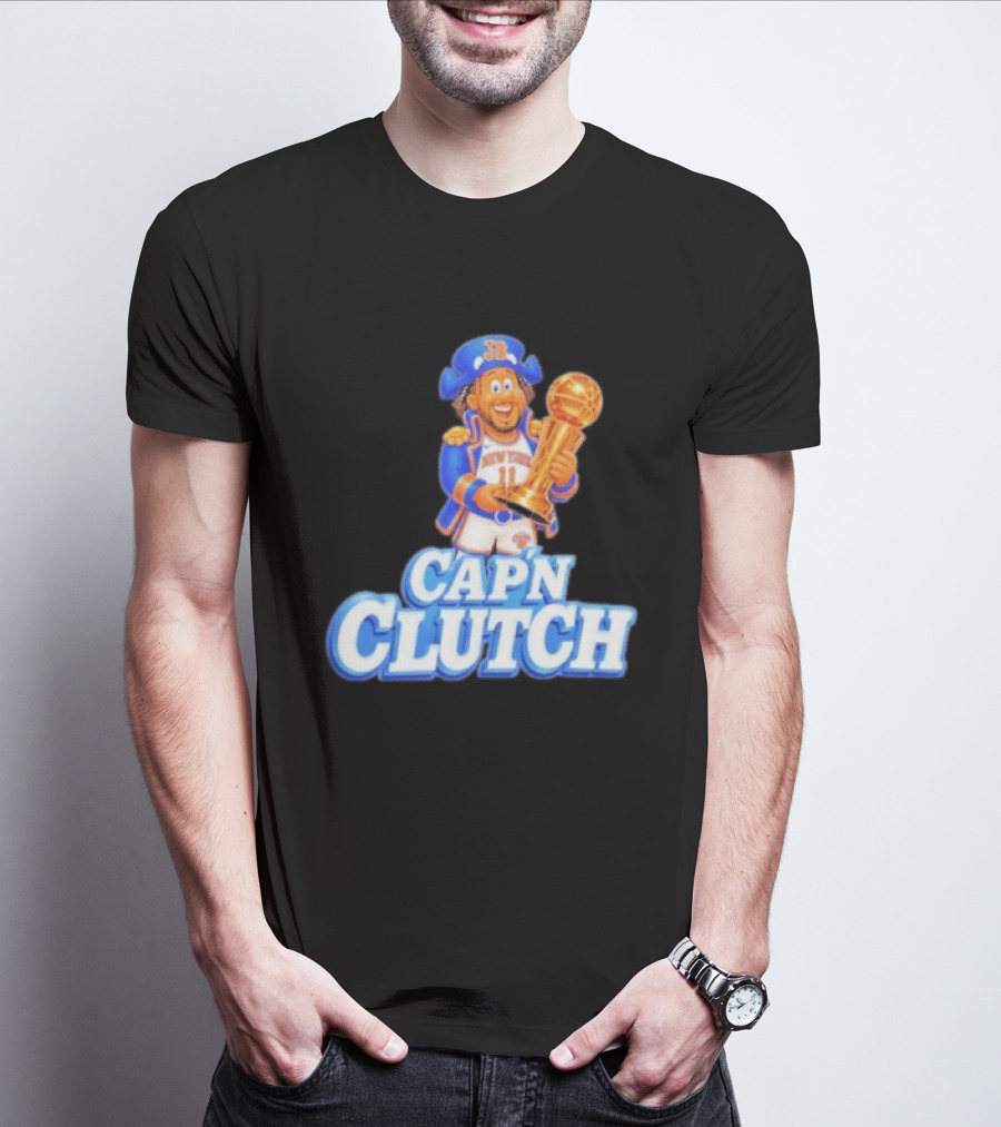 Cap'n Clutch Jalen Brunson New York Knicks Trophy Celebration T-Shirt