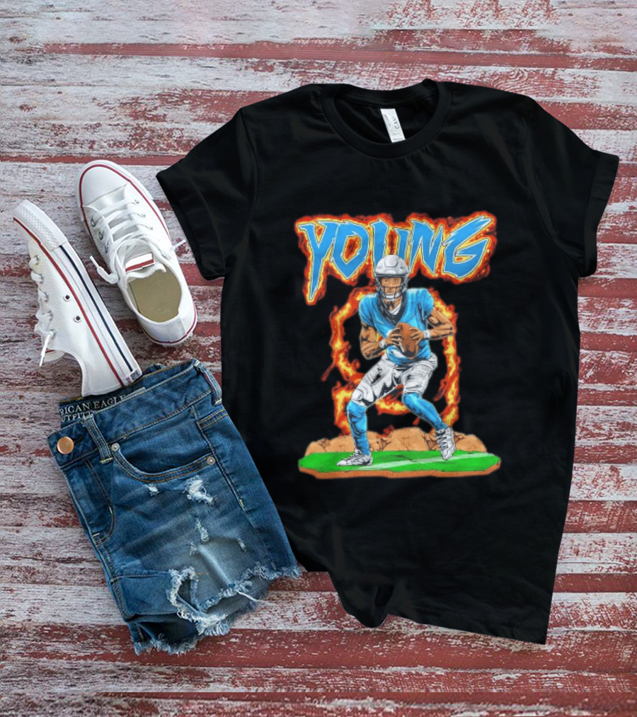 Panthers Young Football Player With Fire T-Shirt