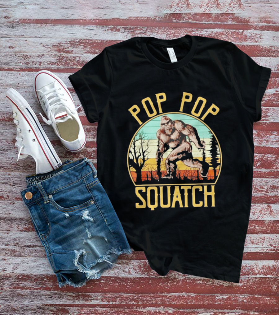 Pop Pop Squatch Bigfoot Vintage Forest Scene T-Shirt