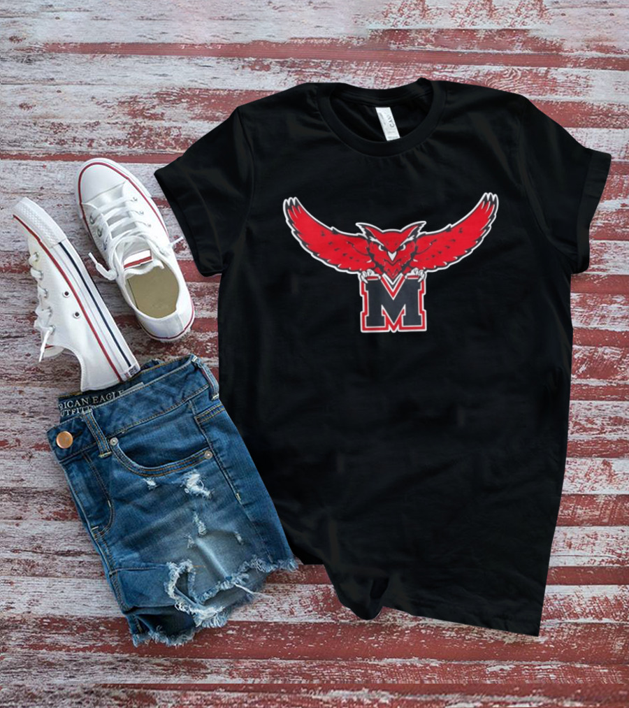 Red Owl On M Emblem With Spread Wings T-Shirt