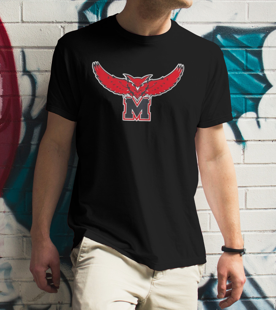 Red Owl On M Emblem With Spread Wings T-Shirt