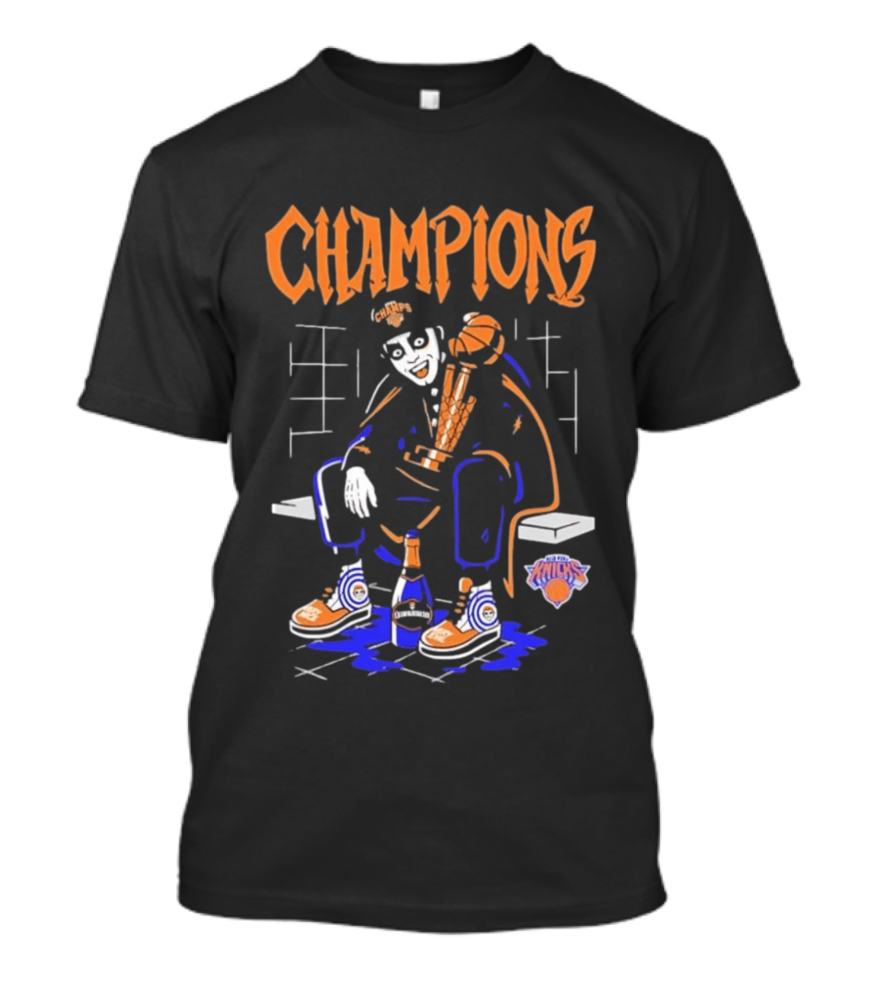 New York Knicks Evil Clown Winning Trophy And Champagne T-Shirt