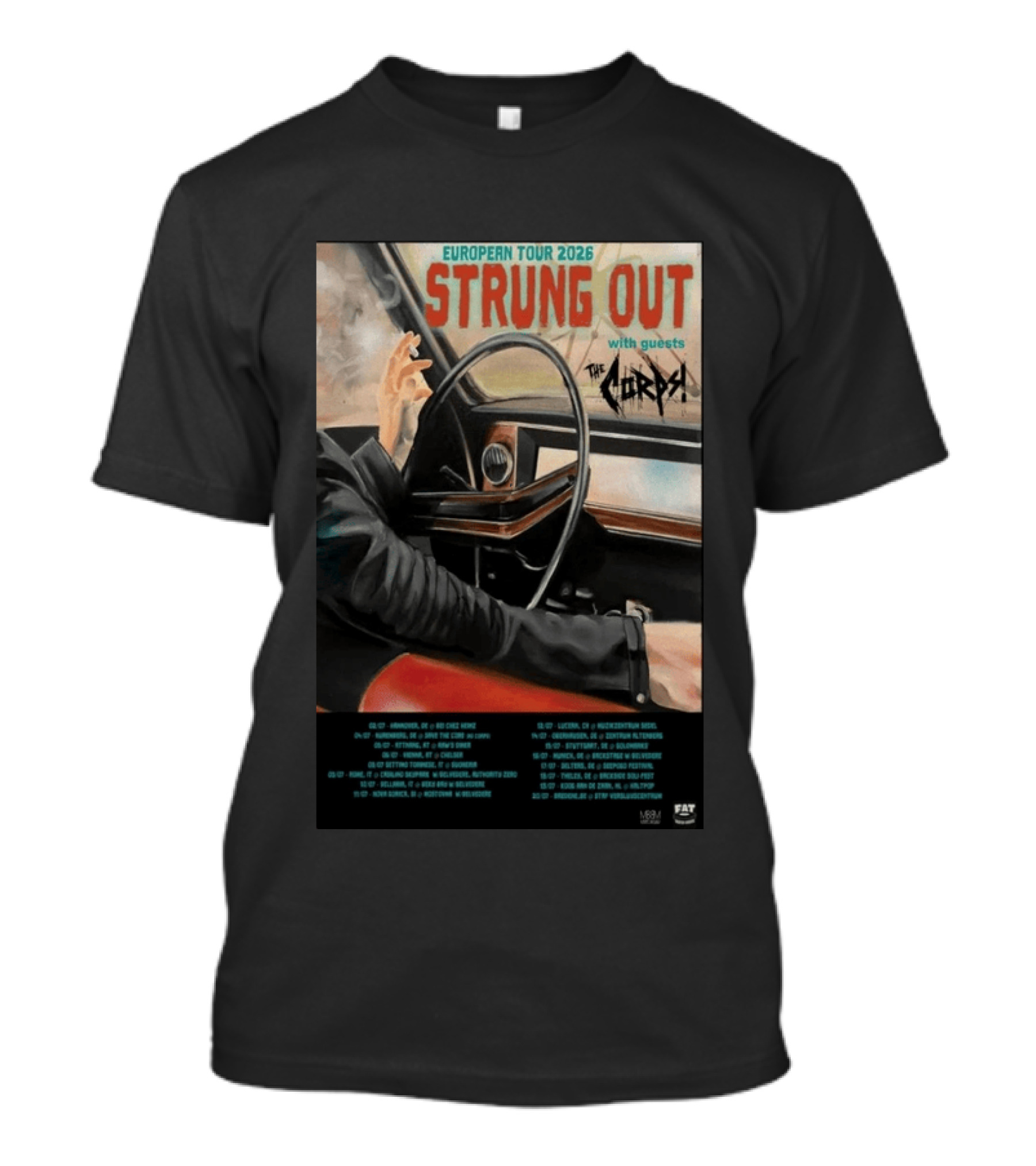 Strung Out European Tour 2026 With Guests The Corps Fat Wreck Chords Tour Dates T-Shirt