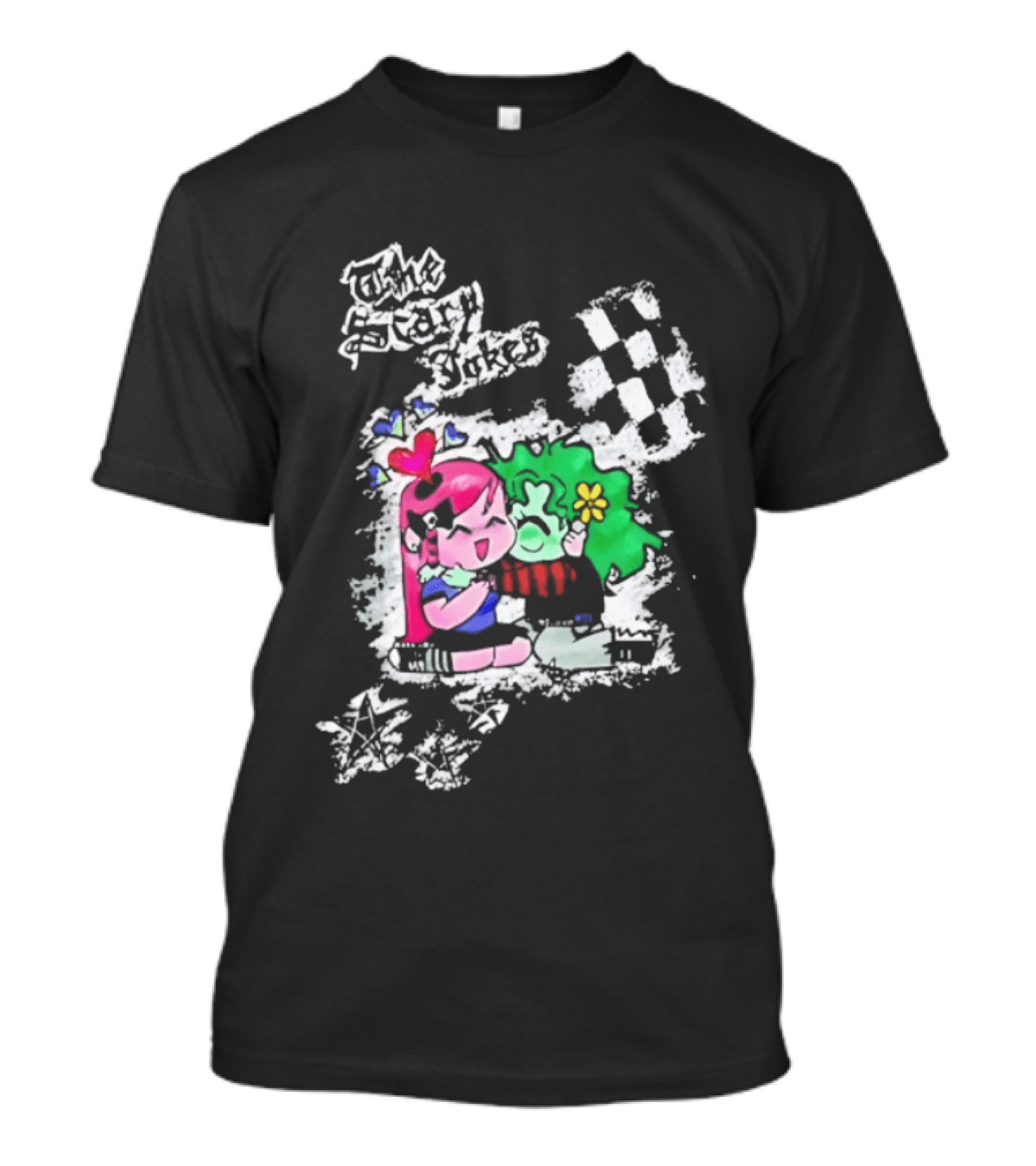 The Scary Jokes Checkered Pattern With Colorful Characters T-Shirt