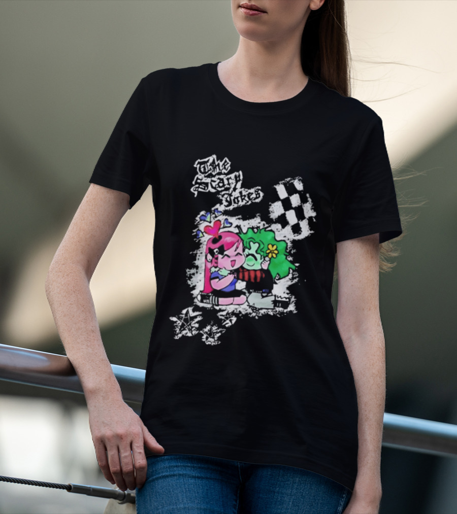 The Scary Jokes Checkered Pattern With Colorful Characters T-Shirt