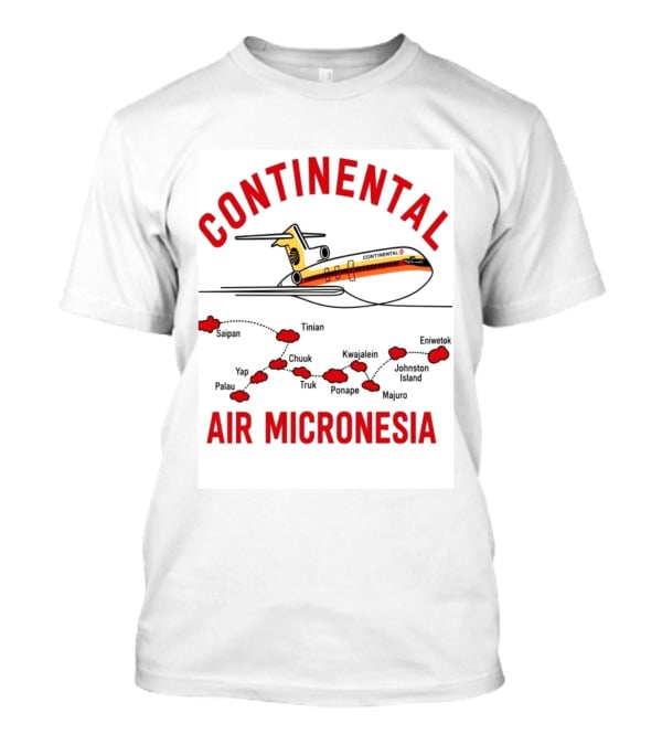 Continental Air Micronesia Boeing 727 Route Map Saipan Palau Truk Majuro Kwajalein T-Shirt