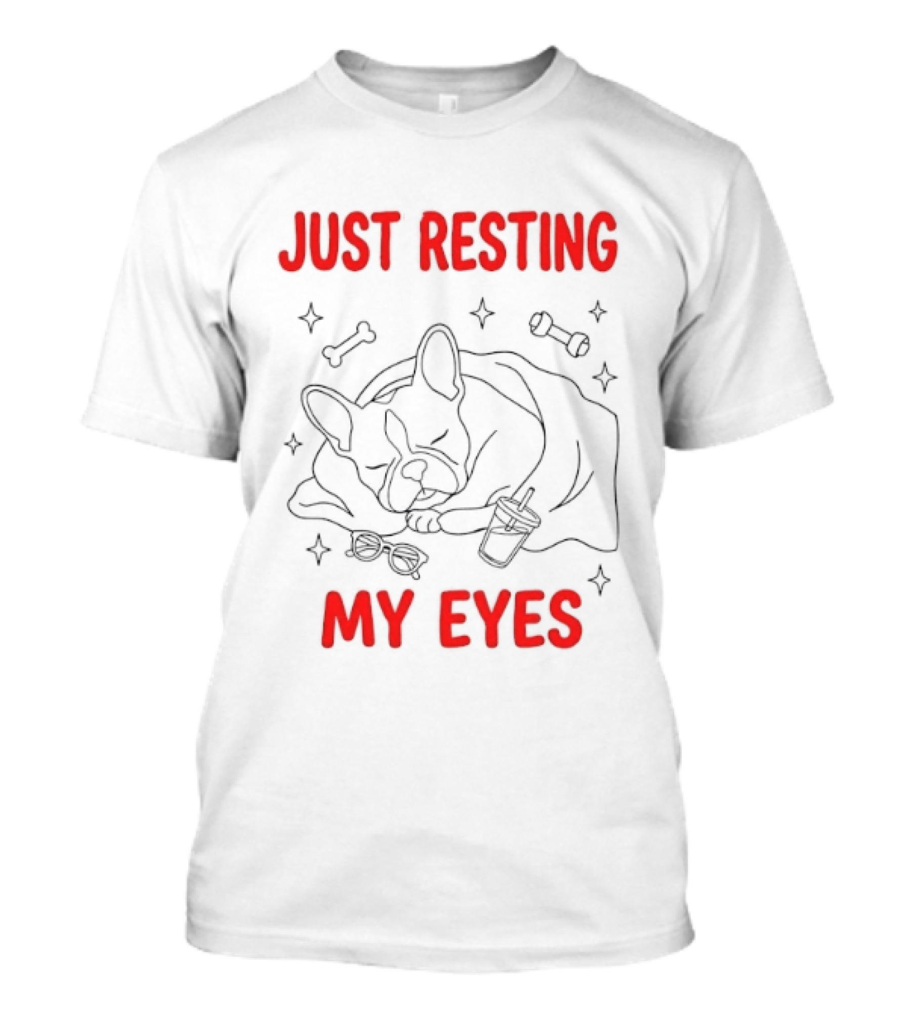 French Bulldog Just Resting My Eyes Cute Dog Sketch With Bones T-Shirt