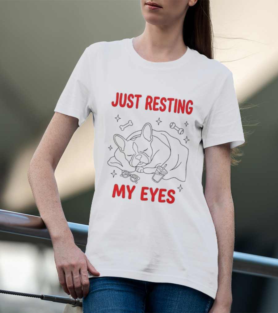 French Bulldog Just Resting My Eyes Cute Dog Sketch With Bones T-Shirt