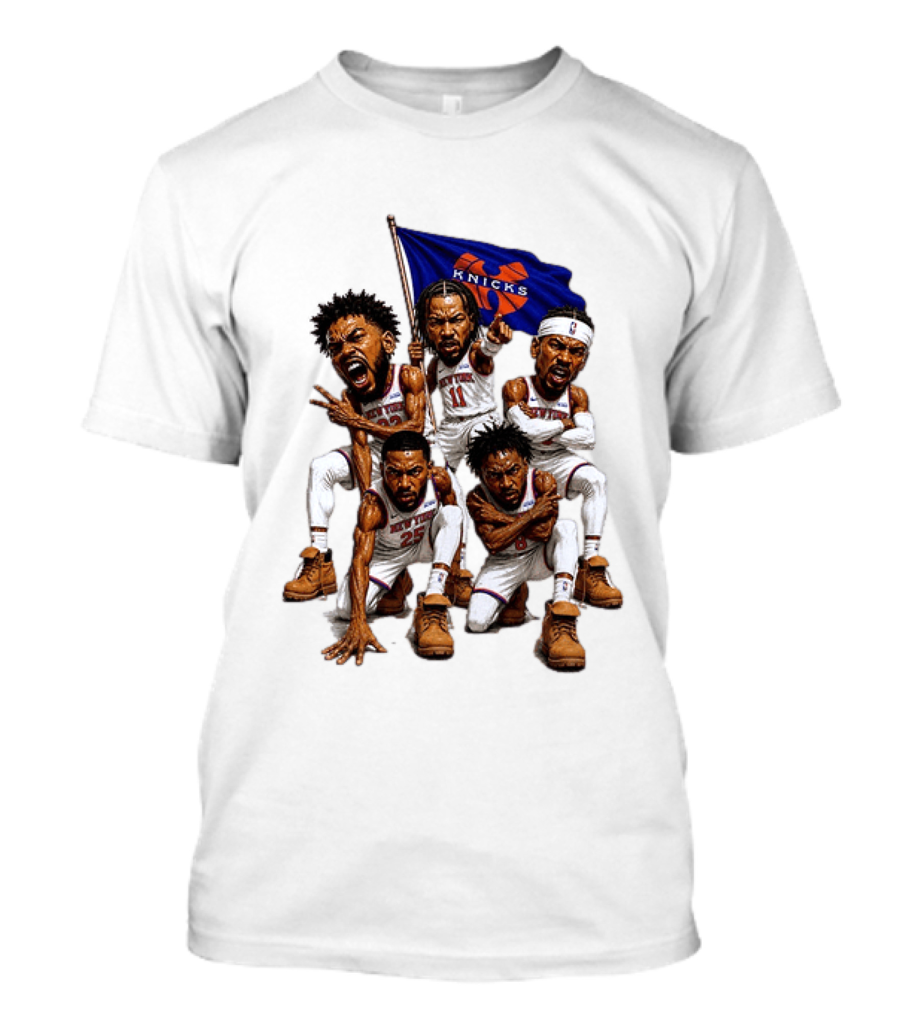 New York Knicks Jalen Brunson NBA Players Holding Team Flag Celebration T-Shirt