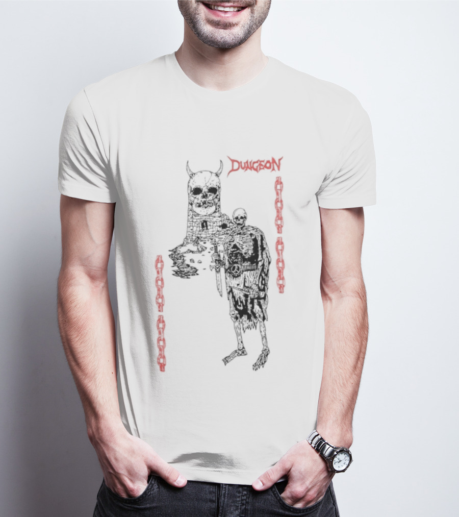 Dungeon Skeleton Warrior Heavy Metal Band Red Chains T-Shirt