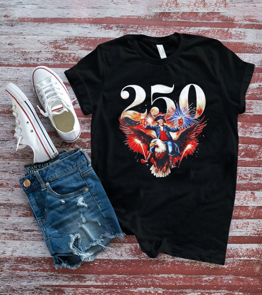America 250 Founding Father Eagle Fireworks Beer 1776 Celebration T-Shirt