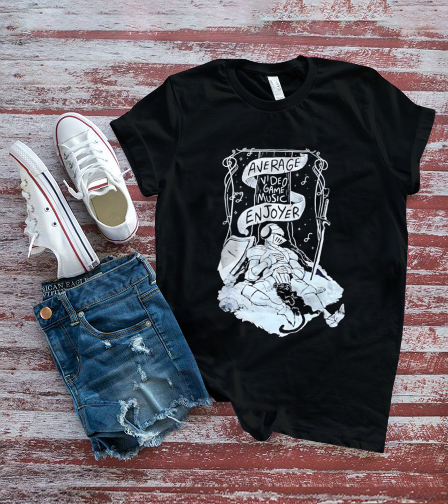 Average Video Game Music Enjoyer Knight Resting Under Stars With Cat T-Shirt