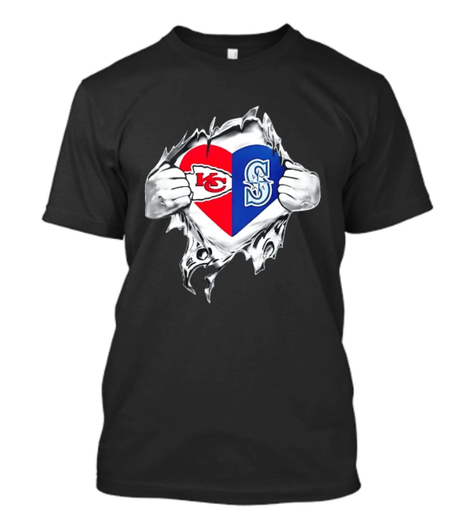 Kansas City Chiefs Seattle Mariners Ripped Heart T-Shirt