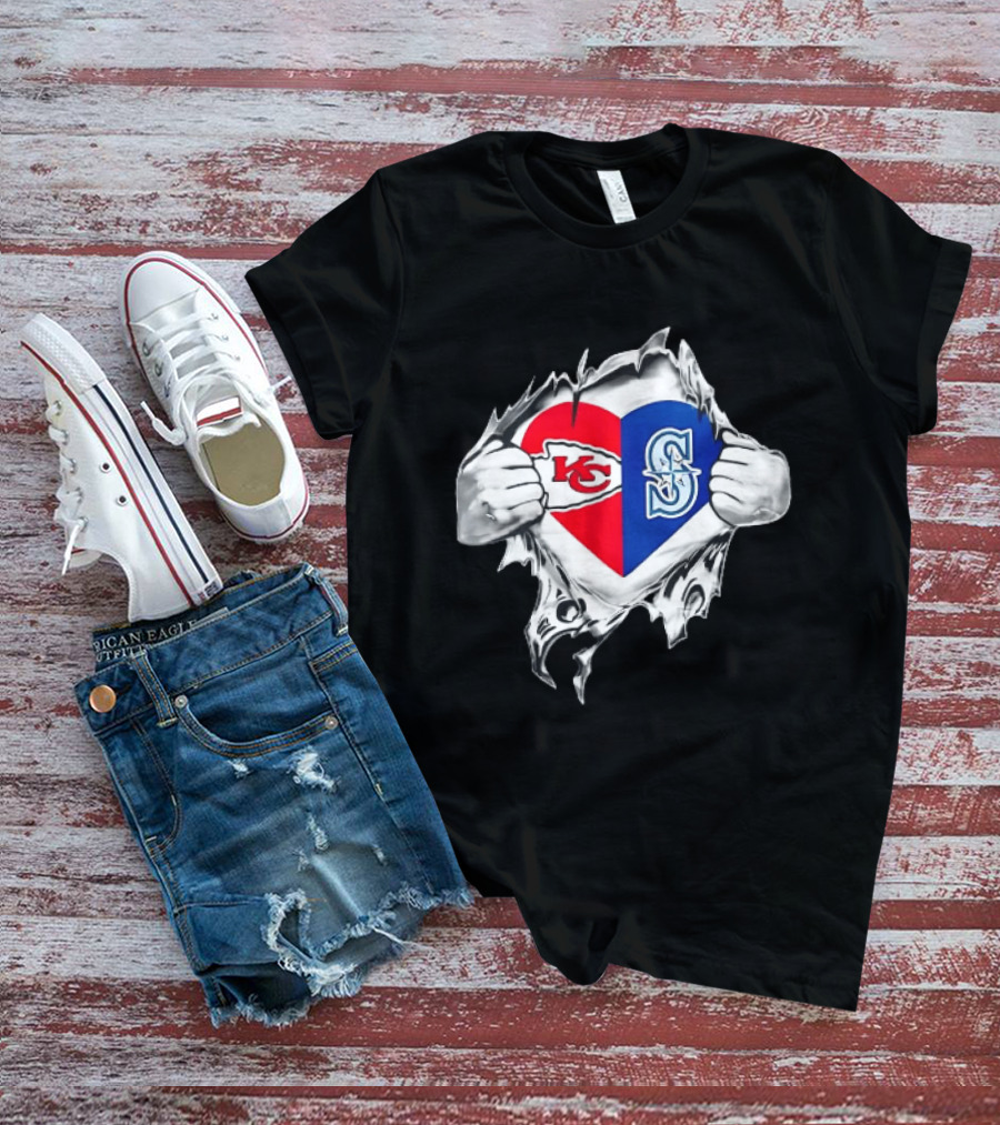 Kansas City Chiefs Seattle Mariners Ripped Heart T-Shirt