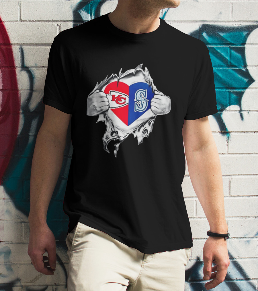 Kansas City Chiefs Seattle Mariners Ripped Heart T-Shirt