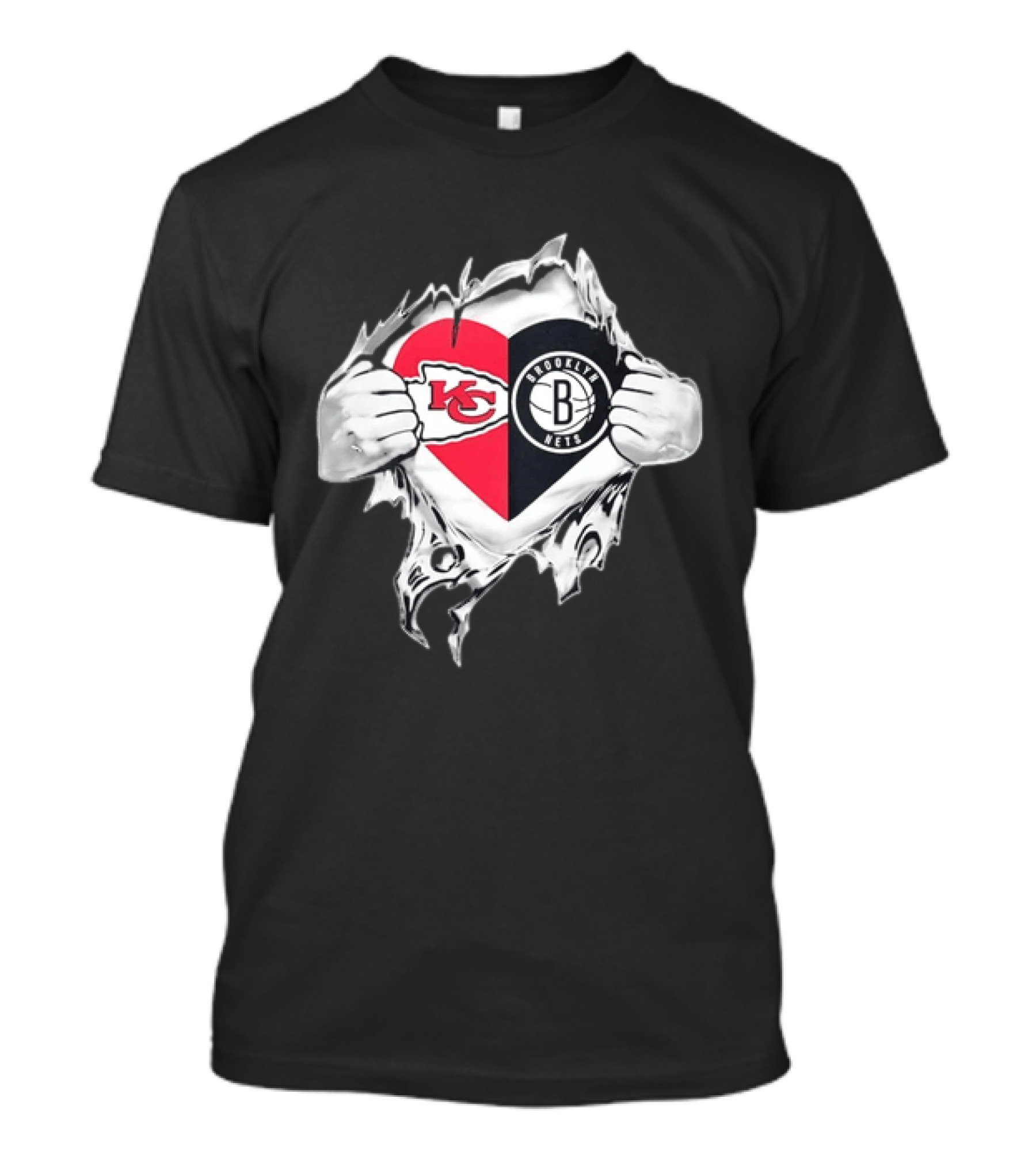 Kansas City Chiefs Brooklyn Nets Torn Heart Fan T-Shirt