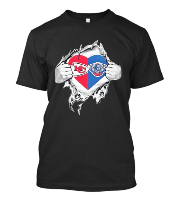 Kansas City Chiefs New Orleans Pelicans Heart Ripped Open T-Shirt