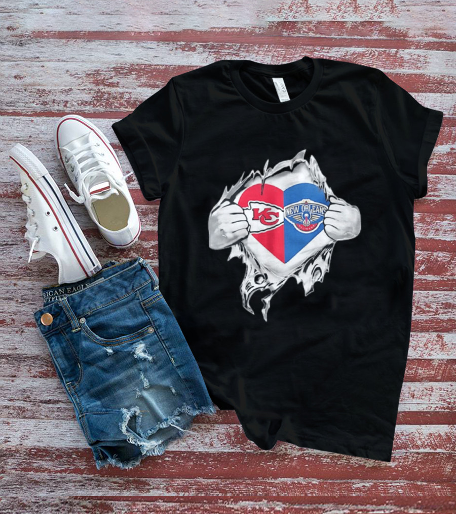 Kansas City Chiefs New Orleans Pelicans Heart Ripped Open T-Shirt