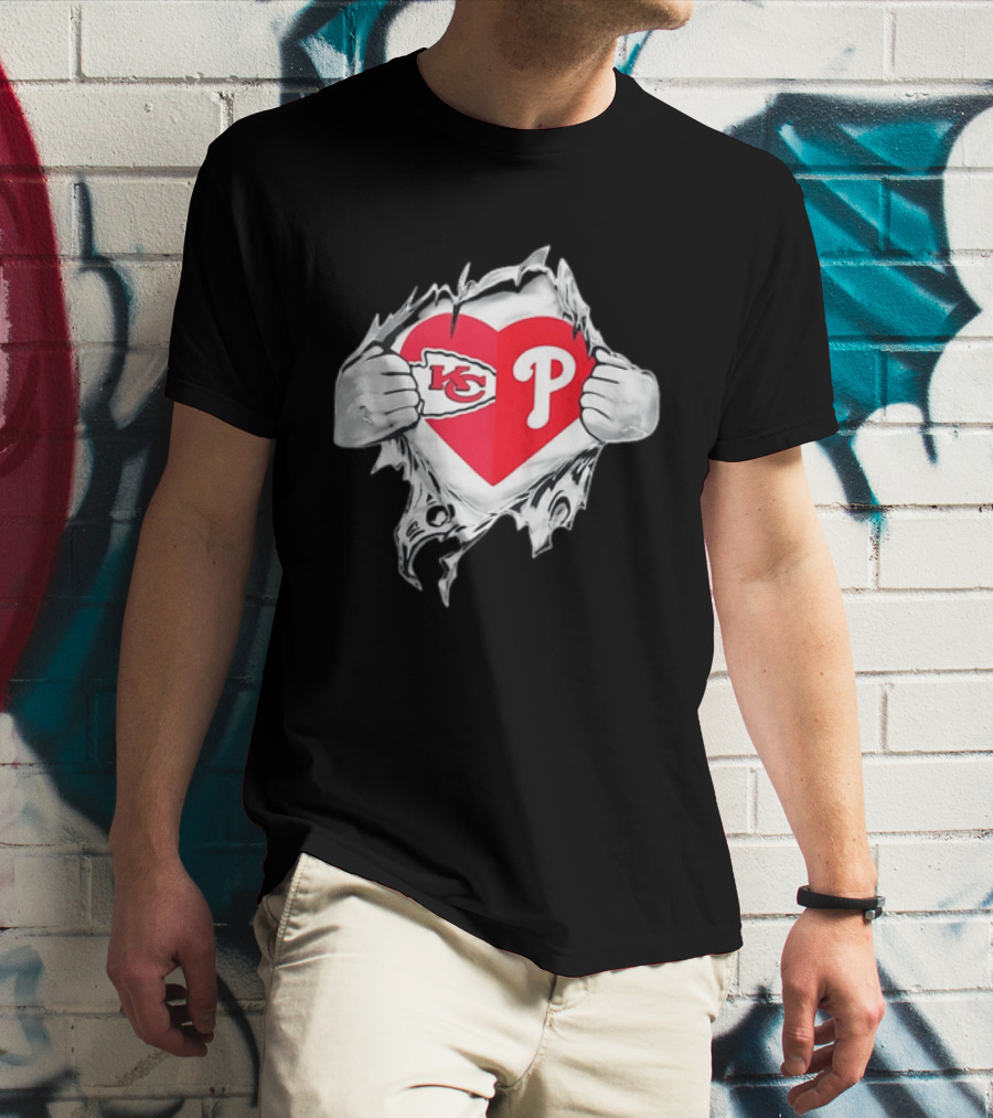 KC Phillies Rip Heart Chiefs Phillies Fan T-Shirt