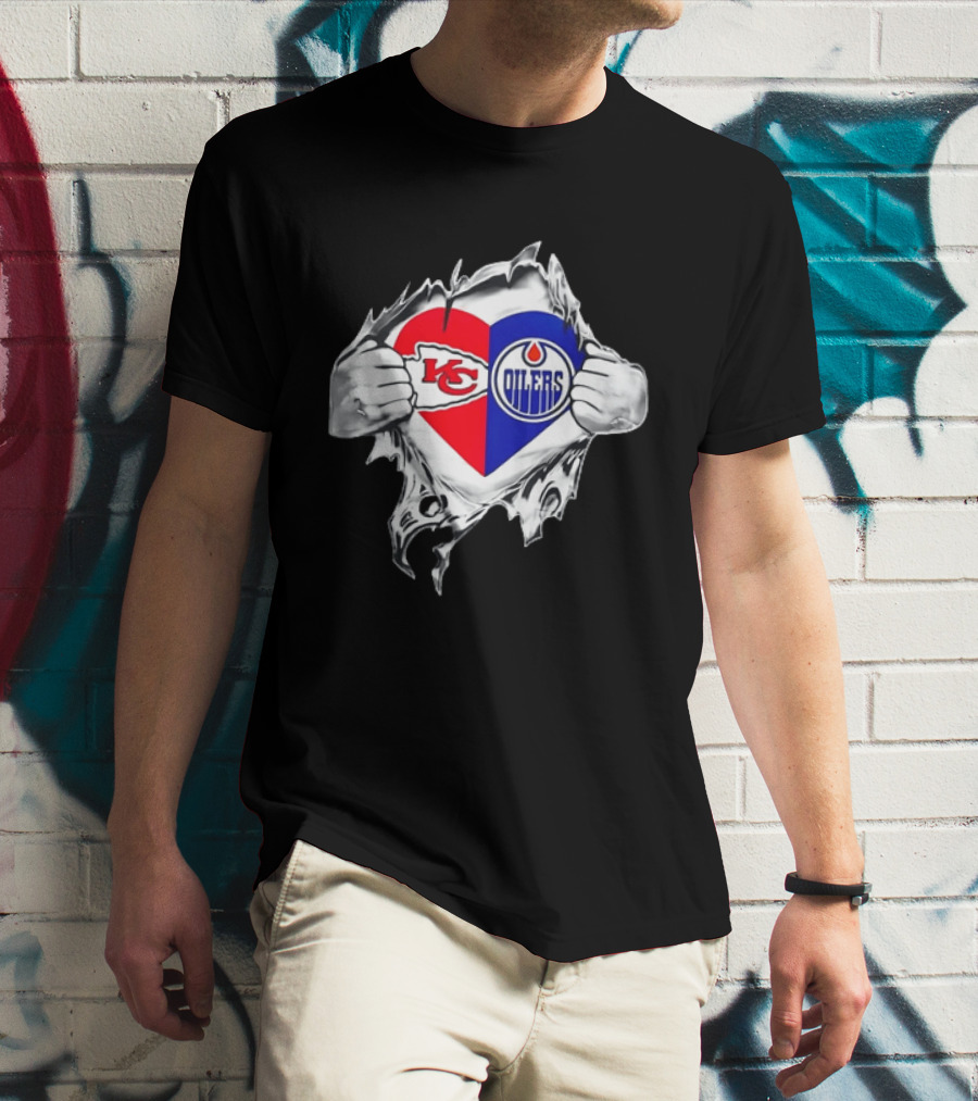 Love Heart KC Chiefs Edmonton Oilers Fusion T-Shirt