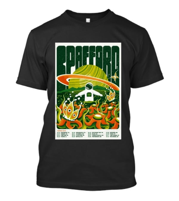 Spafford Summer Tour 26 Space Adventure Psychedelic Alien Astronaut Concert Dates And Locations T-Shirt