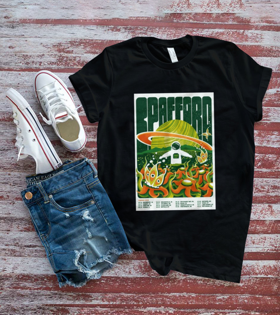 Spafford Summer Tour 26 Space Adventure Psychedelic Alien Astronaut Concert Dates And Locations T-Shirt