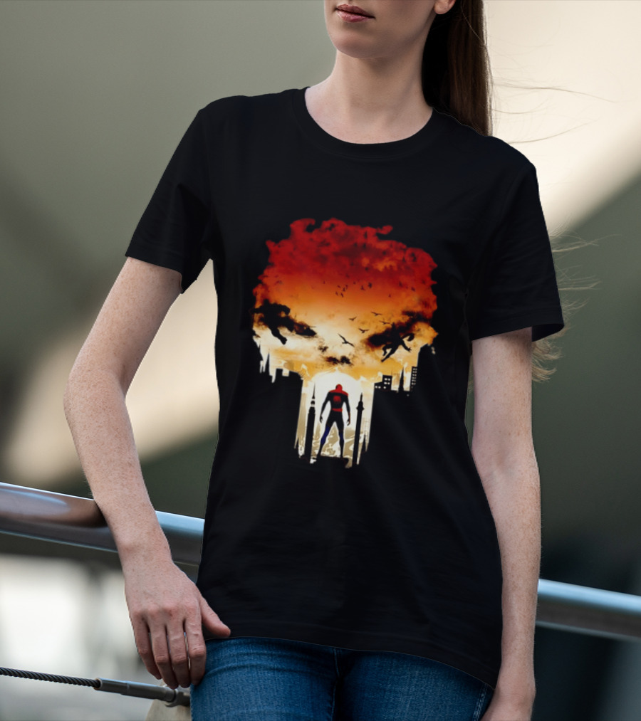 Spider Man Hulk Wolverine Marvel Superheroes Cityscape Action Scene T-Shirt