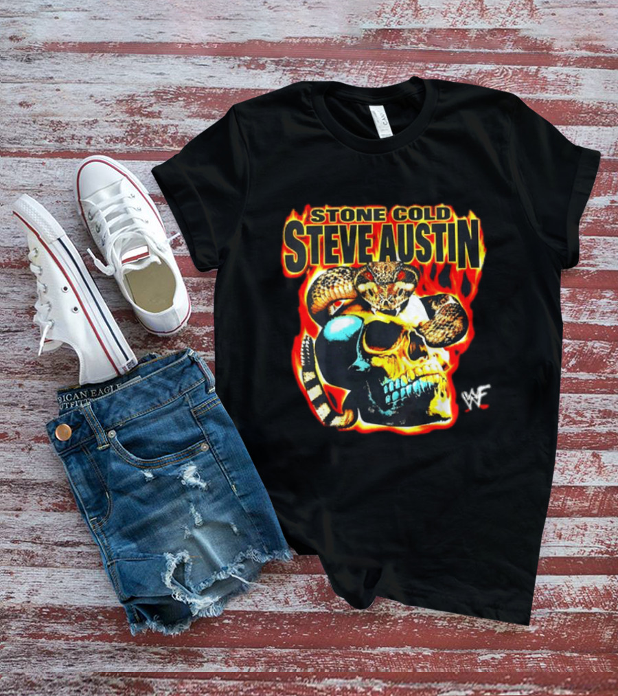 Stone Cold Steve Austin Flaming Skull Snake WWF T-Shirt