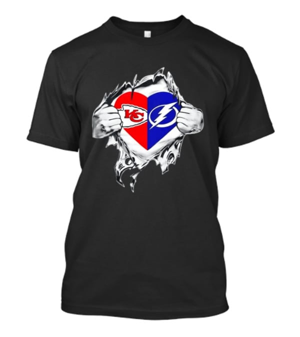 Kansas City Chiefs Heart Ripping Tampa Bay Lightning NFL NHL T-Shirt
