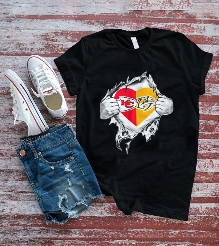 Kansas City Chiefs Nashville Predators Heart Ripping Open T-Shirt