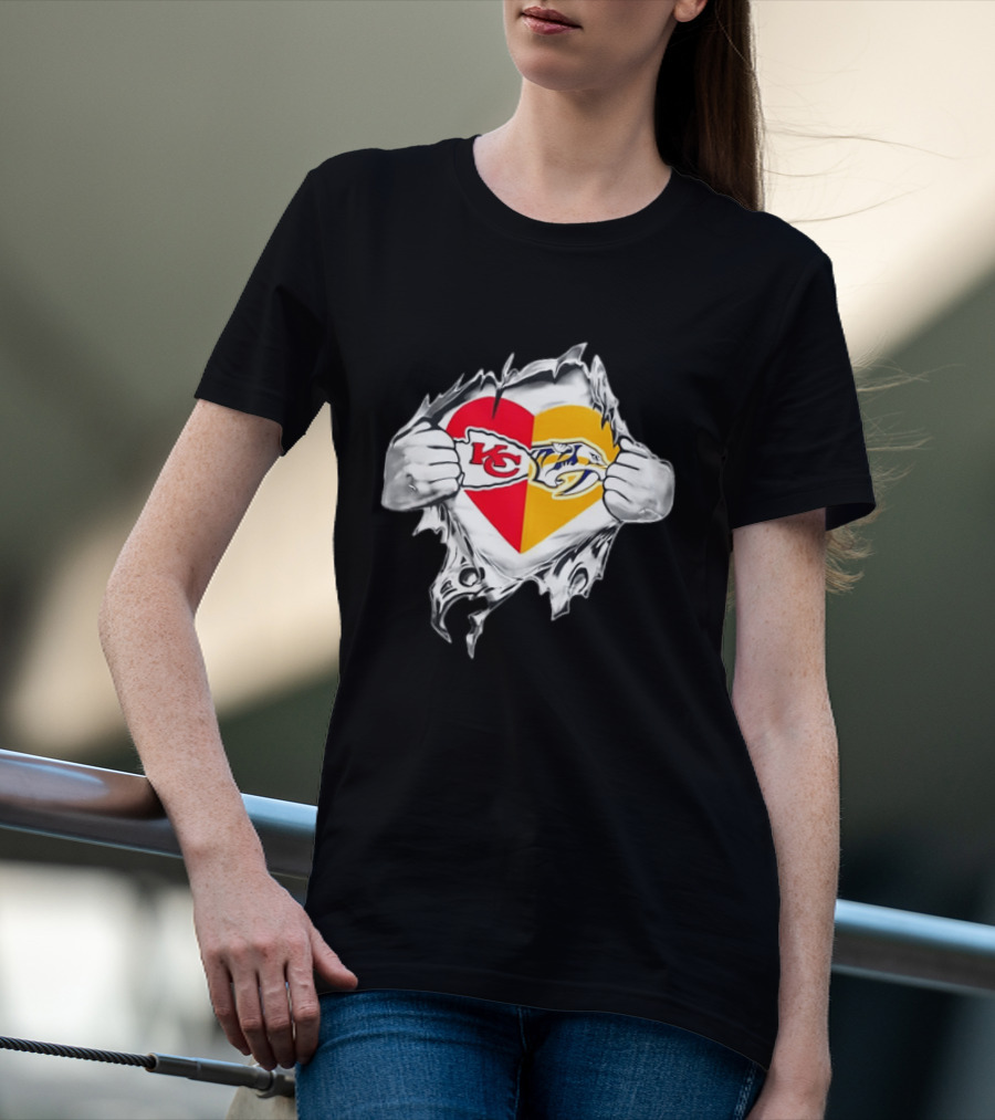 Kansas City Chiefs Nashville Predators Heart Ripping Open T-Shirt
