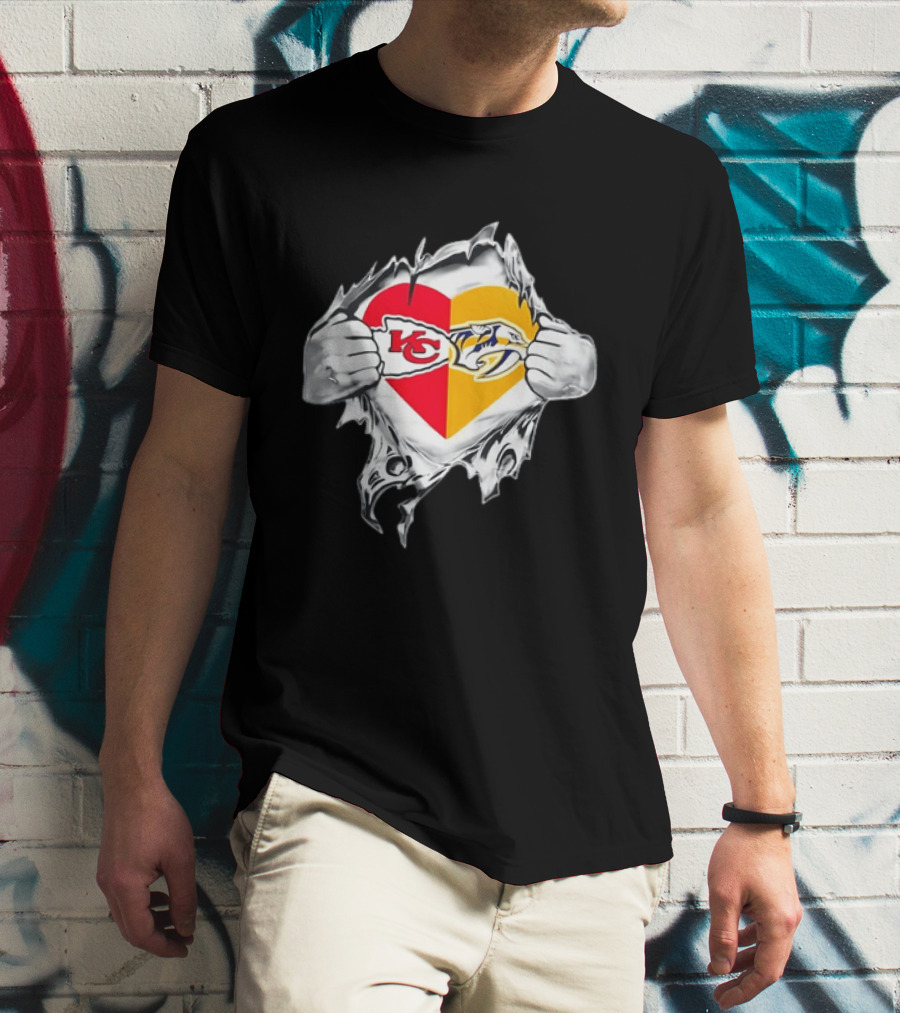 Kansas City Chiefs Nashville Predators Heart Ripping Open T-Shirt