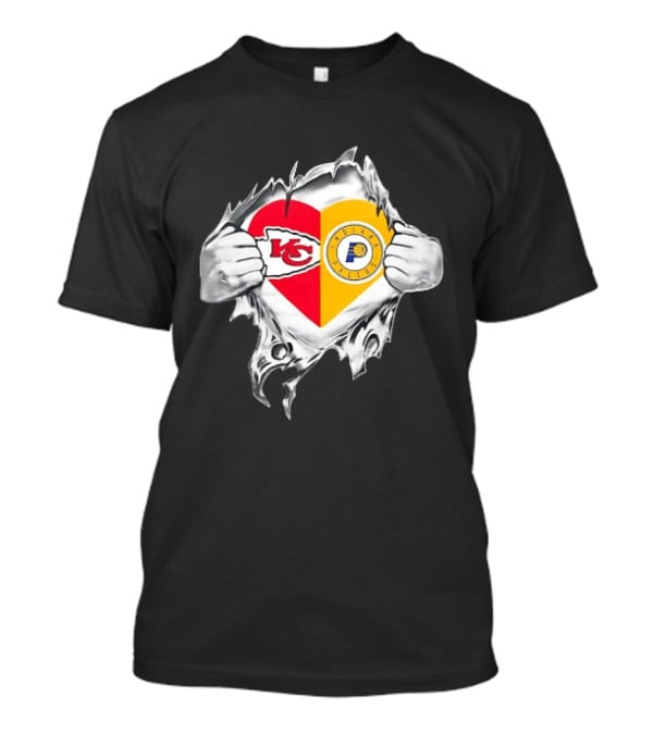 Kansas City Chiefs Indiana Pacers Heart Torn Open T-Shirt