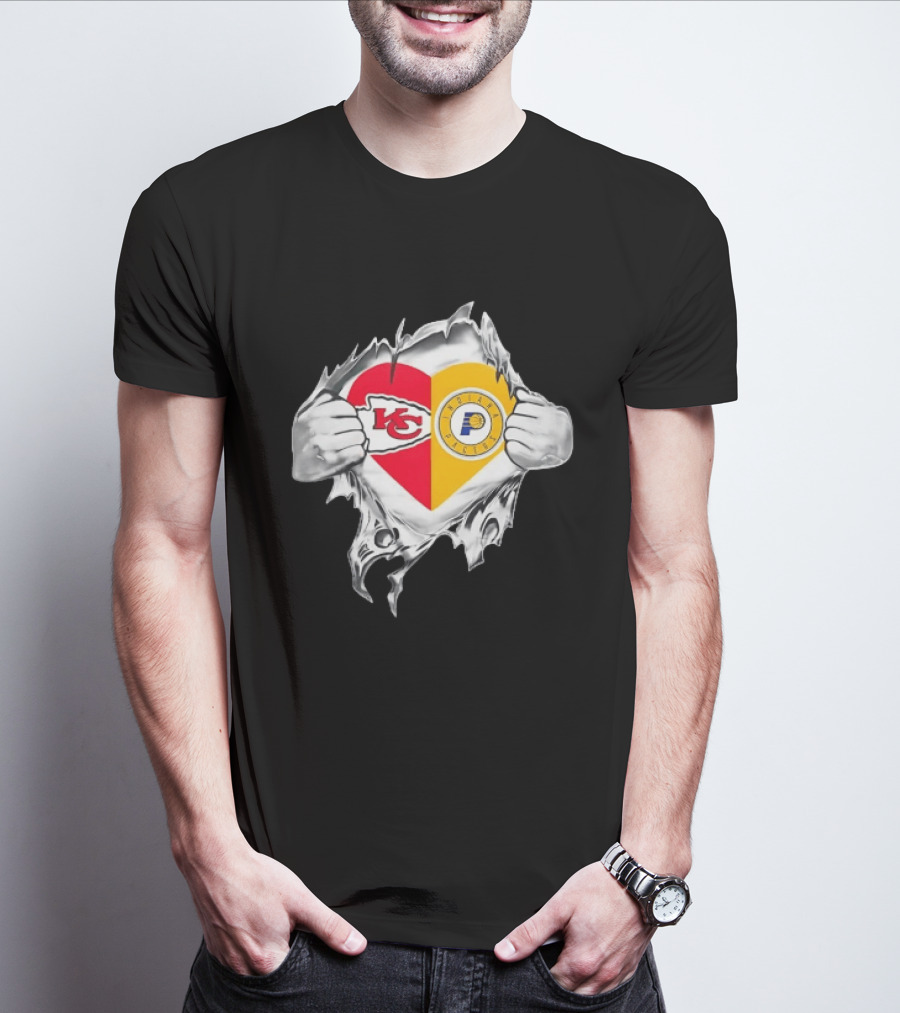 Kansas City Chiefs Indiana Pacers Heart Torn Open T-Shirt