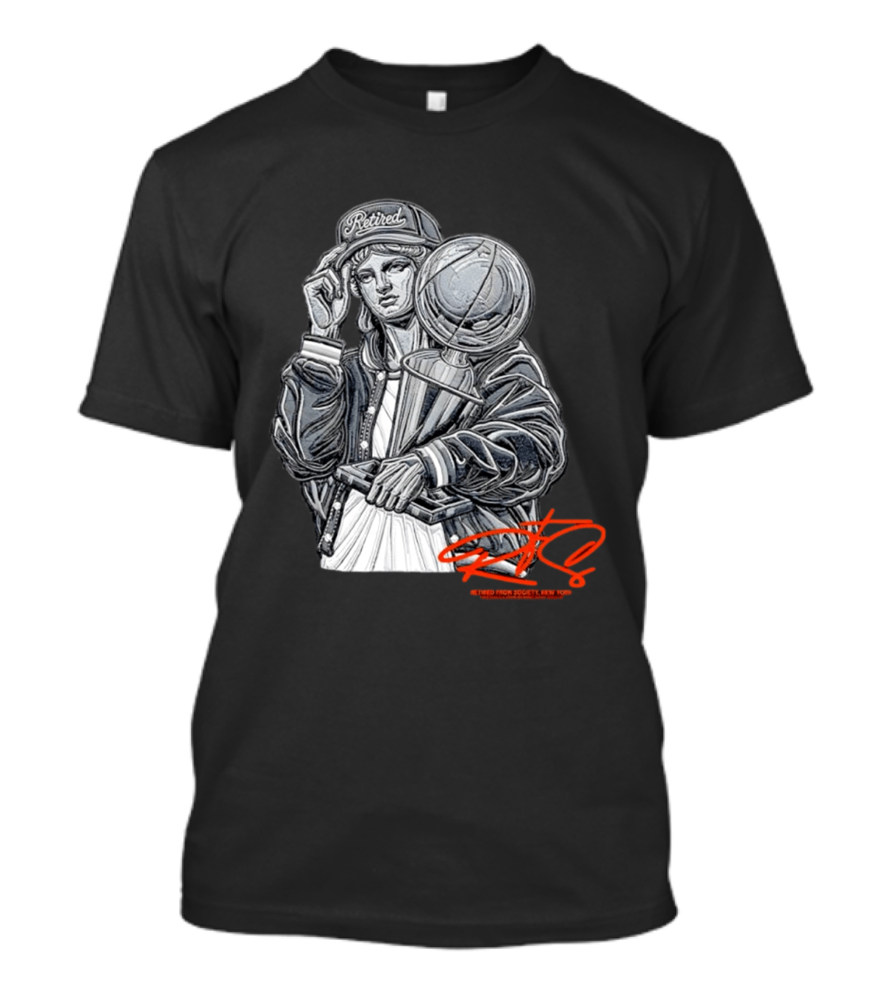 Retired From Society New York Freedom Is A State Of Mind Statue Holding Trophy T-Shirt