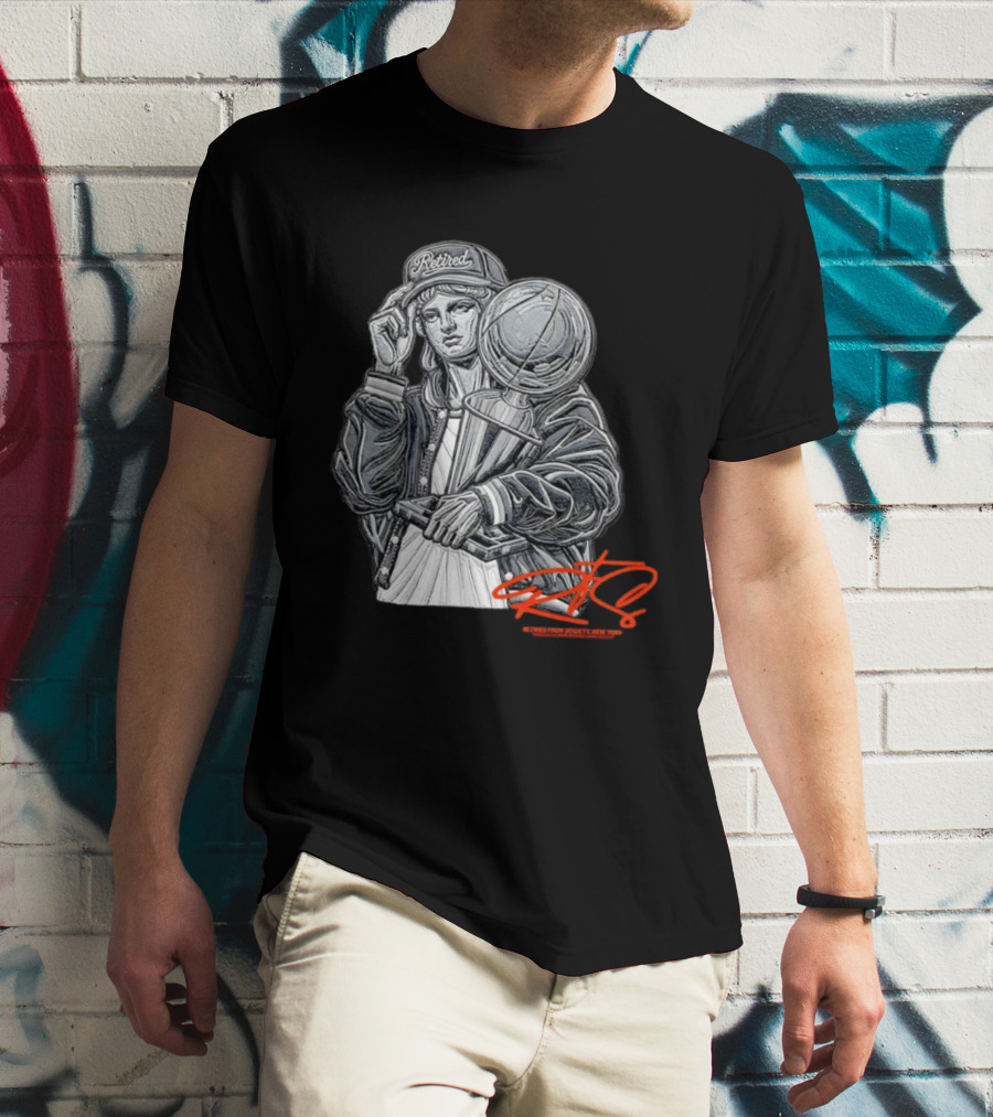Retired From Society New York Freedom Is A State Of Mind Statue Holding Trophy T-Shirt