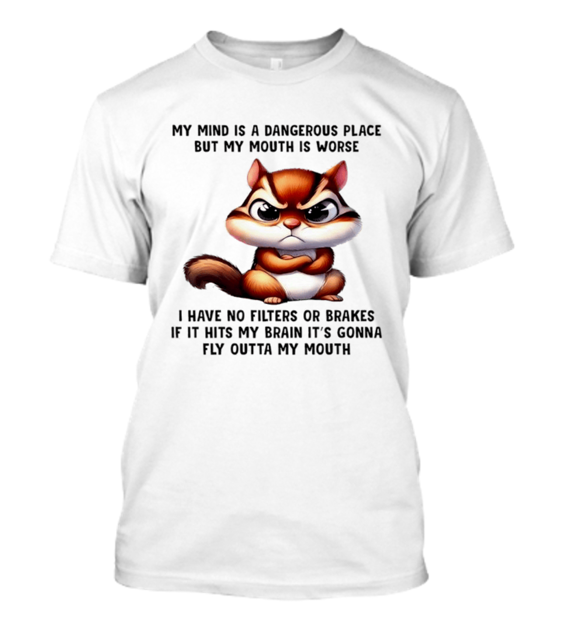 Angry Squirrel My Mind Is A Dangerous Place No Filters Or Brakes Fly Outta My Mouth T-Shirt