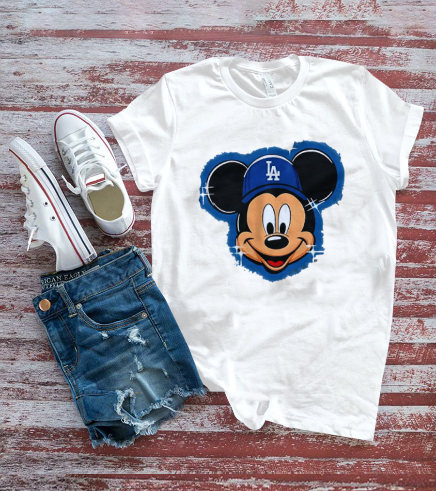 Mickey Mouse Wearing LA Dodgers Hat T-Shirt