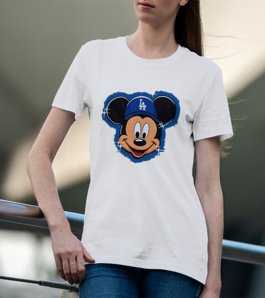 Mickey Mouse Wearing LA Dodgers Hat T-Shirt