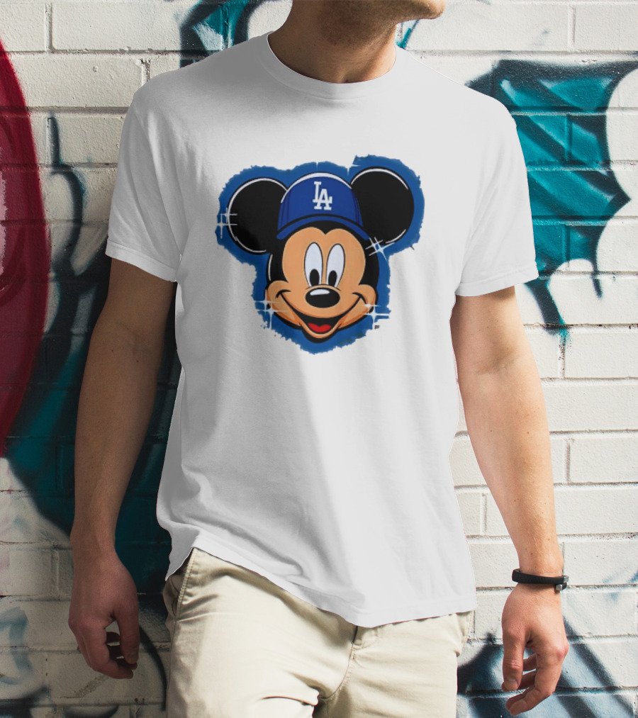 Mickey Mouse Wearing LA Dodgers Hat T-Shirt
