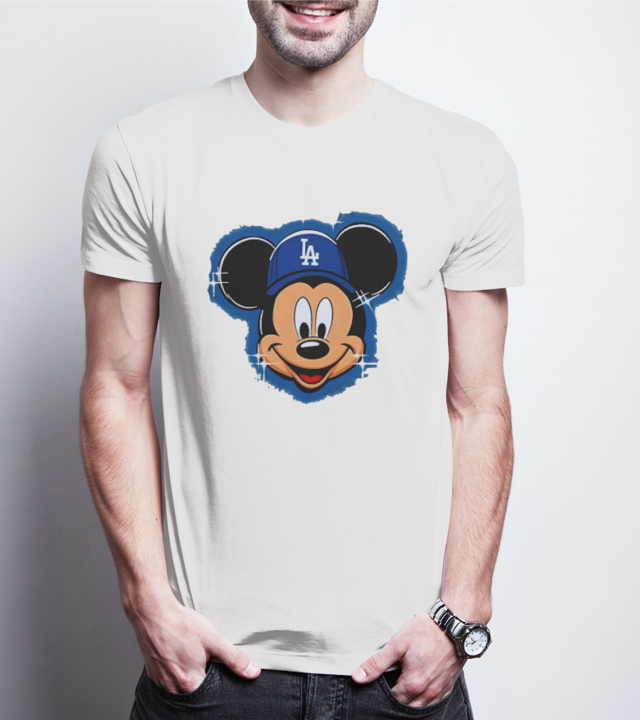 Mickey Mouse Wearing LA Dodgers Hat T-Shirt