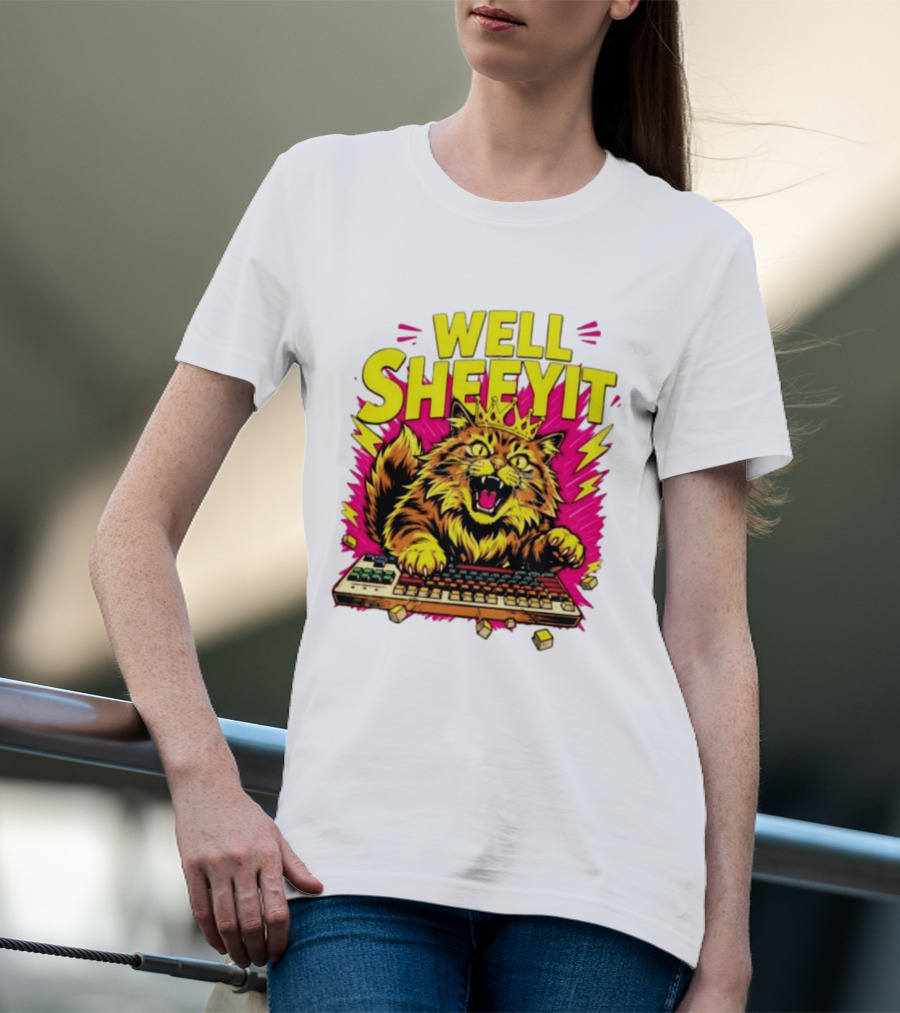 Well Sheeyit Crowned Cat Typing On Keyboard T-Shirt