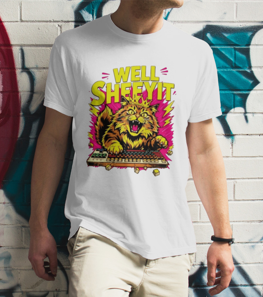 Well Sheeyit Crowned Cat Typing On Keyboard T-Shirt