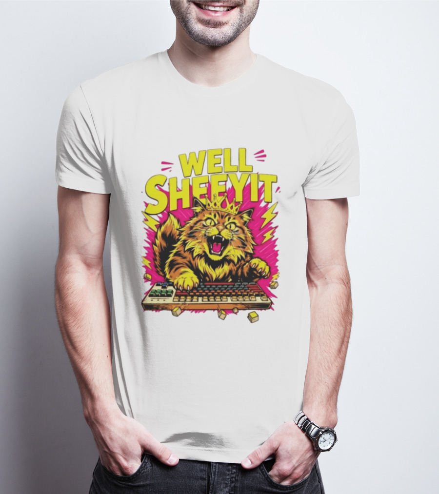 Well Sheeyit Crowned Cat Typing On Keyboard T-Shirt