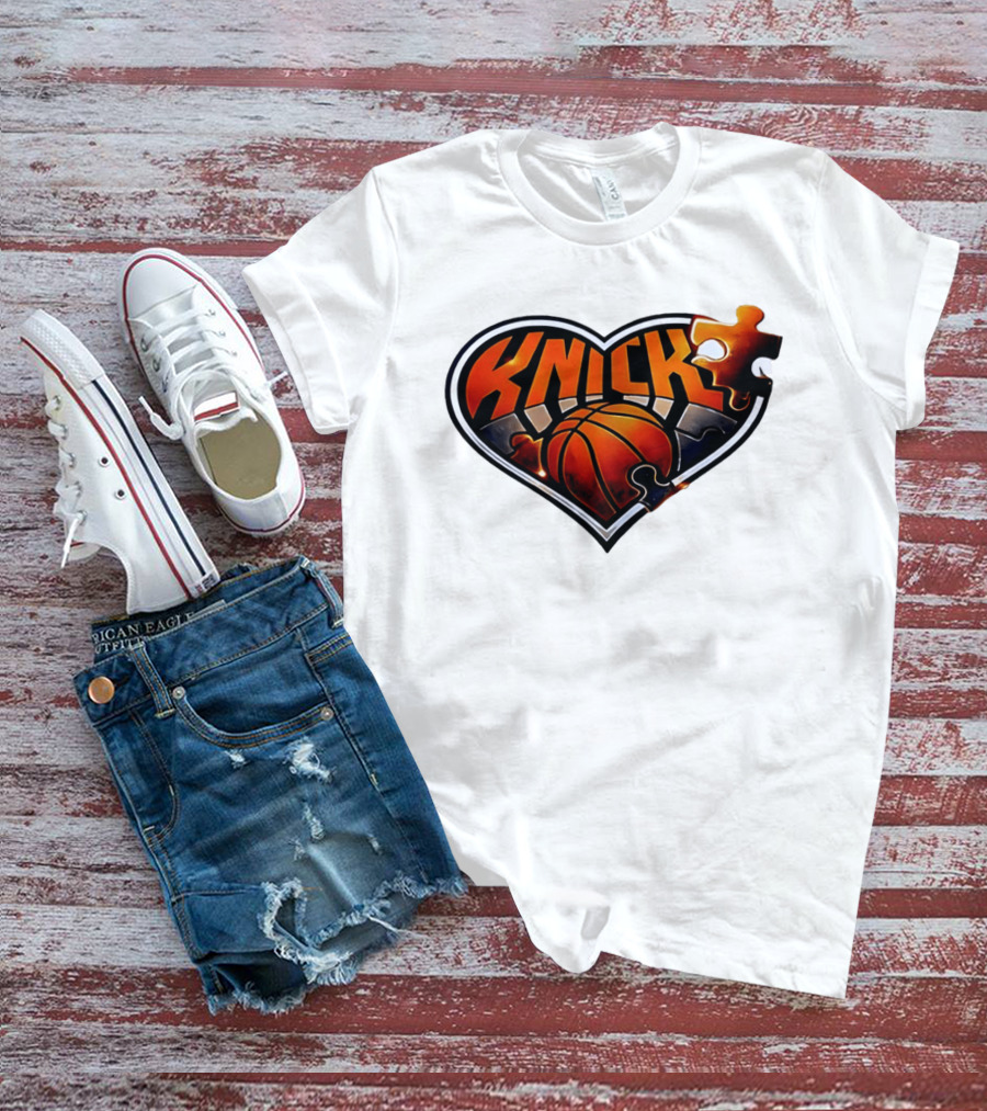 New York Knicks Puzzle Basketball Heart T-Shirt